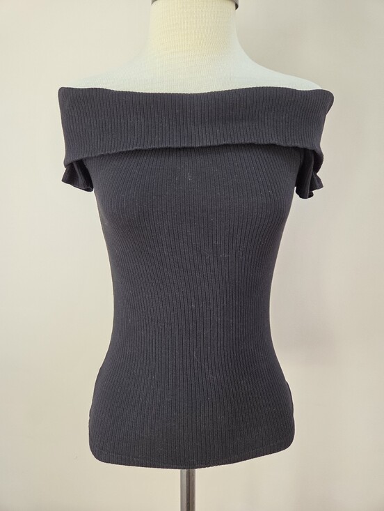 LOFT Tops - Loft Black Ribbed Knit Off-the-shoulder Short Sleeve Top, Size Small
